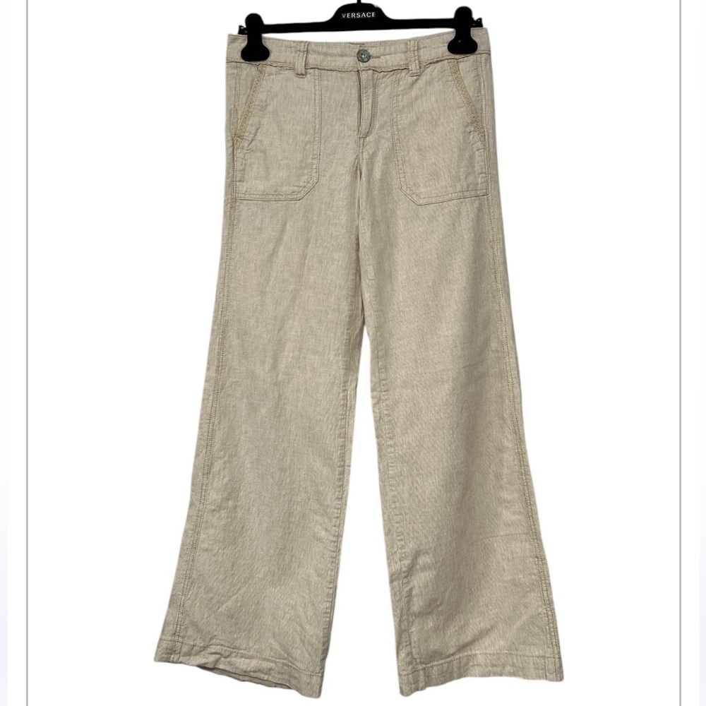 Anthropologie PILCRO and The LETTERPRESS Stripes Down Linen Blend Wide Leg Pants